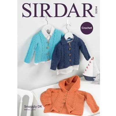 Sirdar Snuggly DK 5204 Boys Cardigans Baby Crochet Pattern