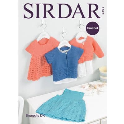 Sirdar Snuggly DK 5205 Pinafore Dress Cardigans Baby Crochet Pattern