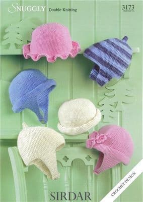 Sirdar Snuggly DK Crochet Baby Hats pattern 3173