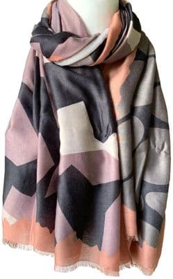 Abstract  Scarf in Pink Grey and Purple