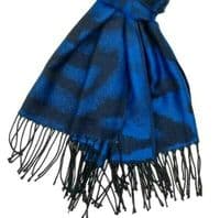 Animal Print Pashmina Wrap Oversized Scarf in Royal Blue and Black