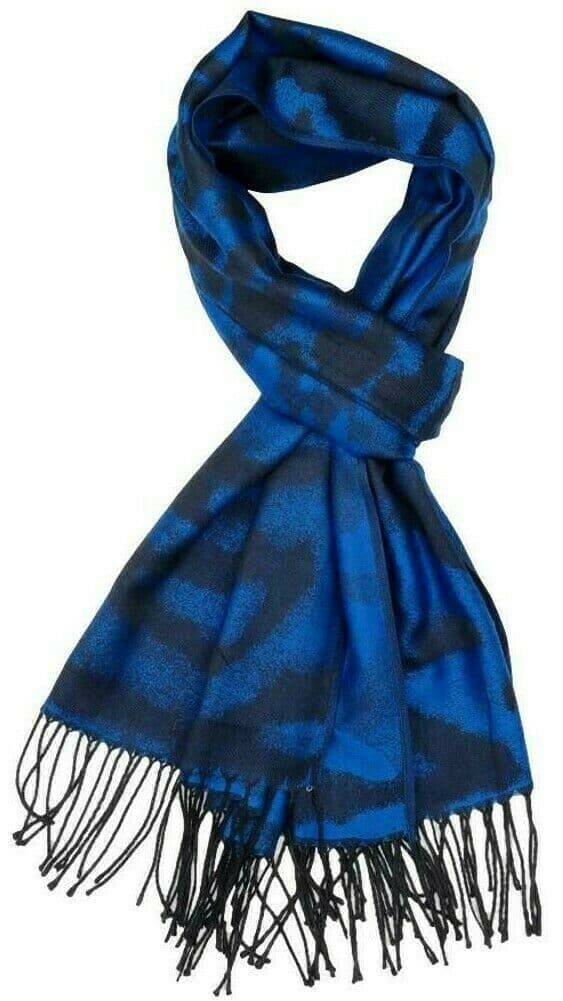 Animal Print Pashmina Wrap Oversized Scarf in Royal Blue and Black