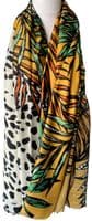 Animal Print Scarf Leaves Pattern in Burnt orange Green Mustard Yellow
