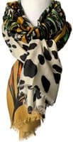 Animal Print Scarf Leaves Pattern in Burnt orange Green Mustard Yellow