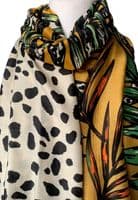 Animal Print Scarf Leaves Pattern in Burnt orange Green Mustard Yellow