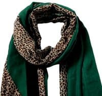 Animal Print Scarf Leopard Print Green with Gold Sparkle
