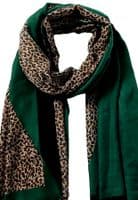Animal Print Scarf Leopard Print Green with Gold Sparkle