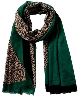 Animal Print Scarf Leopard Print Green with Gold Sparkle
