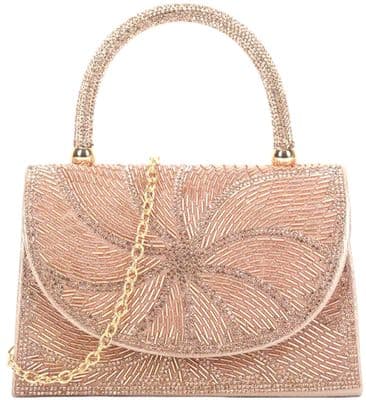 Beaded Top Handle Bag in Rose Gold Colour