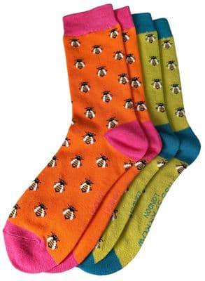 Bee Socks 2 Pair Multi Pack in Orange and Lime Green
