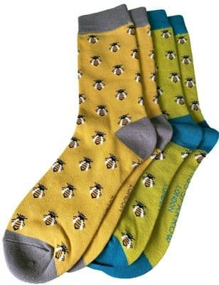 Bee Socks 2 Pair Pack in Yellow and Lime Green Women’s Size 4 to 7