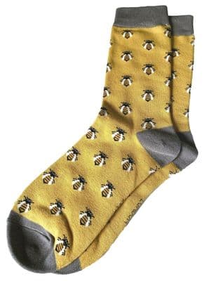 Bee Socks Bumble Bees Pattern in Yellow and Grey Bamboo Cotton Blend