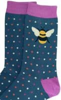 Bee Socks Bumble Bees Pattern with Blue and Purple Polka Dots