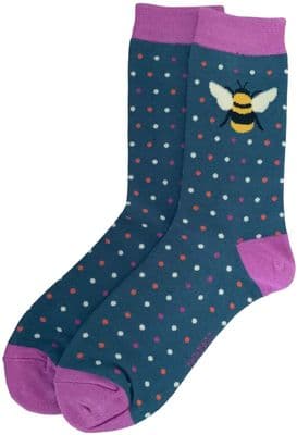 Bee Socks Bumble Bees Pattern with Blue and Purple Polka Dots