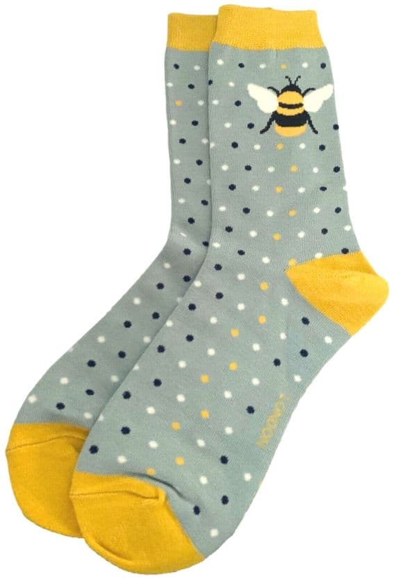 Bee Socks in Blue Grey and Yellow