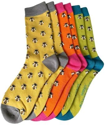 Bees Socks 3 Pair Pack of Bumble Bee Socks in Yellow Lime and Orange