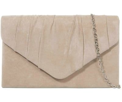 Beige Clutch Bag Nude Coloured Faux Suede Evening Bag