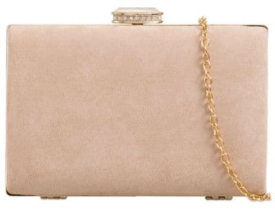 Beige Clutch Bag Nude coloured Hard Case Faux Suede Evening Bag