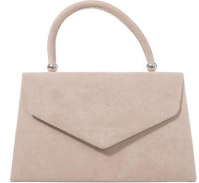 Beige Top Handle Bag Faux Suede Grab Bag in Nude
