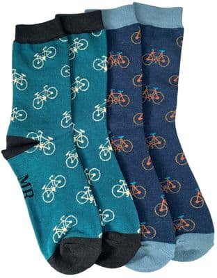 Bikes Bicycles Socks for Men 2 Pair Pack in Teal and Navy Blue