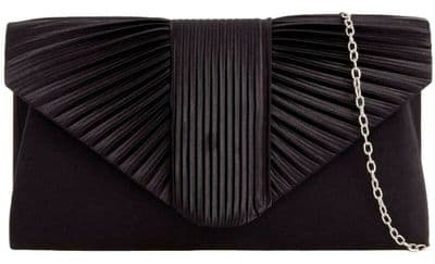 Black Satin Clutch Bag Pleated Front Evening Bag