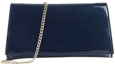 Blue Clutch Bag Navy Faux Patent Leather Shoulder Bag Glossy Handbag