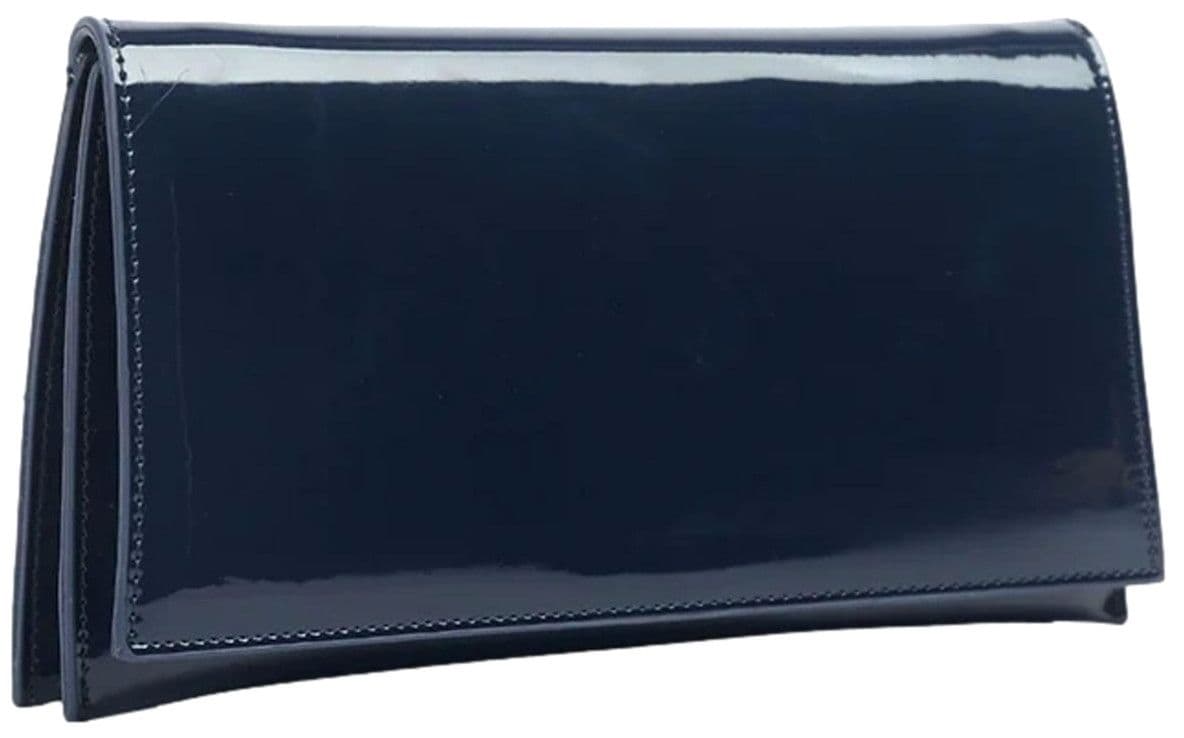 Blue Clutch Bag Navy Faux Patent Leather Shoulder Bag Glossy Handbag