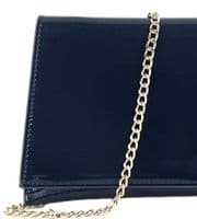Blue Clutch Bag Navy Faux Patent Leather Shoulder Bag Glossy Handbag