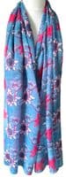 Blue Floral Scarf with a Pink Lotus Flower Pattern