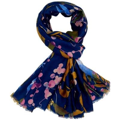 Blue Floral Scarf with Pink Flower Pattern
