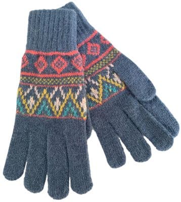 Blue Gloves Women's Knitted Wool and Angora Blend Patterned Gloves