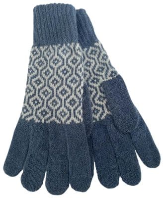 Blue Gloves Women's Knitted Wool and Angora Blend Warm and Cosy Patterned Gloves