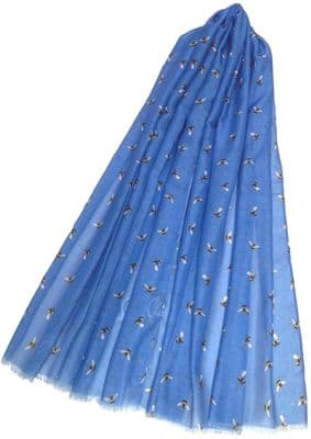 Blue Scarf with a Bumble Bee Pattern