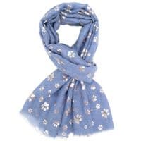 Blue Scarf with a Rose Gold Coloured Paw Print Pattern