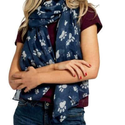 Blue Scarf with a White coloured Paw Print Pattern