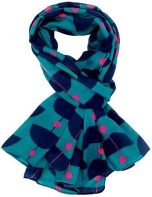 Blue Scarf with an Abstract Retro Style Shapes Pattern in Teal Navy and Pink
