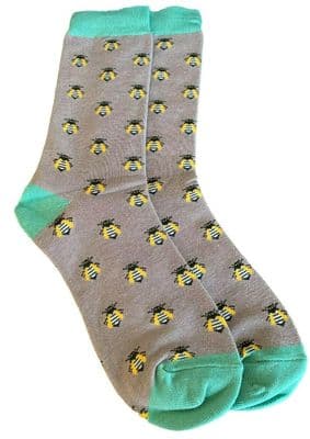 Bumble Bees Socks in Grey and Green Women's Size 4 - 7