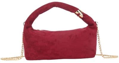 Burgundy Shoulder Bag Claret Red Top Handle Faux Suede Crescent Handbag