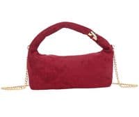 Burgundy Shoulder Bag Claret Red Top Handle Faux Suede Crescent Handbag
