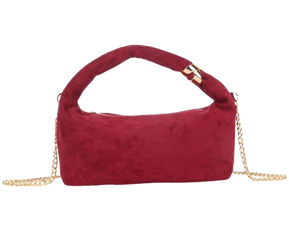 Burgundy Crescent Shoulder Bag For Women | Adjustable Crossbody Purse | Leather Underarm Bag