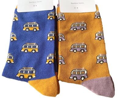 Camper Van Socks 2 Pair Multi Pack in Blue and Yellow Men's Size 7 - 11