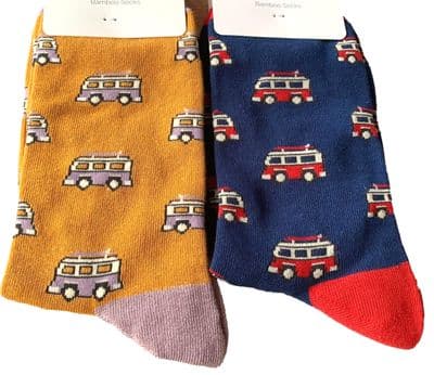 Camper Van Socks 2 Pair Multi Pack in Navy Blue and Yellow Men's Size 7 to 11