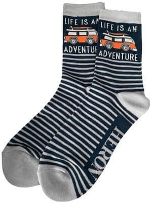 Camper Van Socks Navy Blue Grey Stripes Men's Size 7 to 11