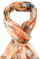 Cat Scarf in Orange with a Yellow and Blue Cats Pattern