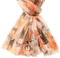 Cat Scarf in Orange with a Yellow and Blue Cats Pattern