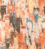 Cat Scarf in Orange with a Yellow and Blue Cats Pattern