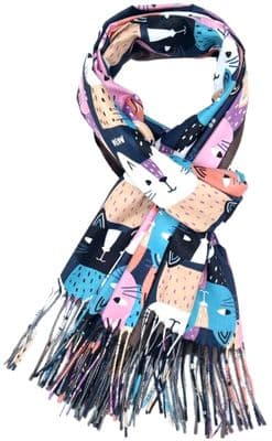 Cat Scarf  Women's Cosy Pashmina Wrap in Navy Blue and Pink