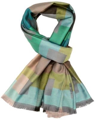 Checked Scarf in Blue Grey Brown and Lime Green Women’s Pashmina Wrap Shawl