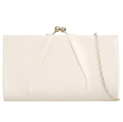 Clasp Top Fastening Clutch Bag Satin Evening Purse in an Ivory Colour