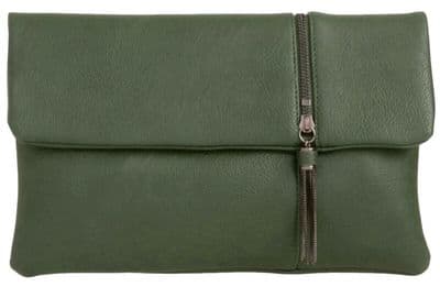 Clutch Bag Faux Leather Evening Bag with Tassel Trim in Green